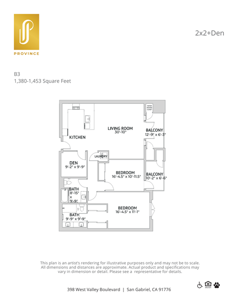 Floor plan for 2 beds, 2 baths, 1453 sqft